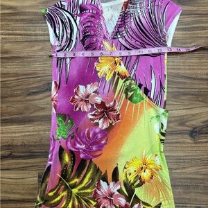 Cache floral Tropical Print, beaded knit top, size XS